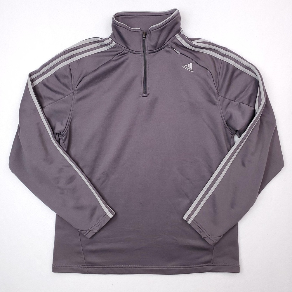 Adidas Pullover Mens Large Gray Quarter Zip Athletic 3 Stripe Long Sleeve Jacket